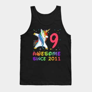 Awesome Since 2011 Birthday Unicorn Dabbing Gift 9 Years Old Tank Top